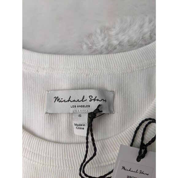 Michael Stars Wilhelmina Rib Mixed Midi Dress in White Linen Blend w Pockets sz - Picture 5 of 8